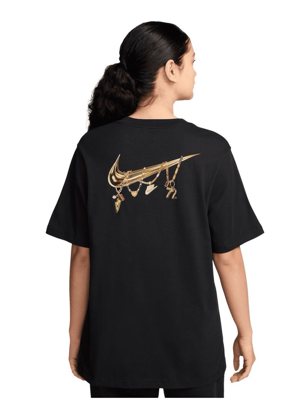 🆕 Nike Gold Swoosh Graphic Tee Black Size S Unisex NWT